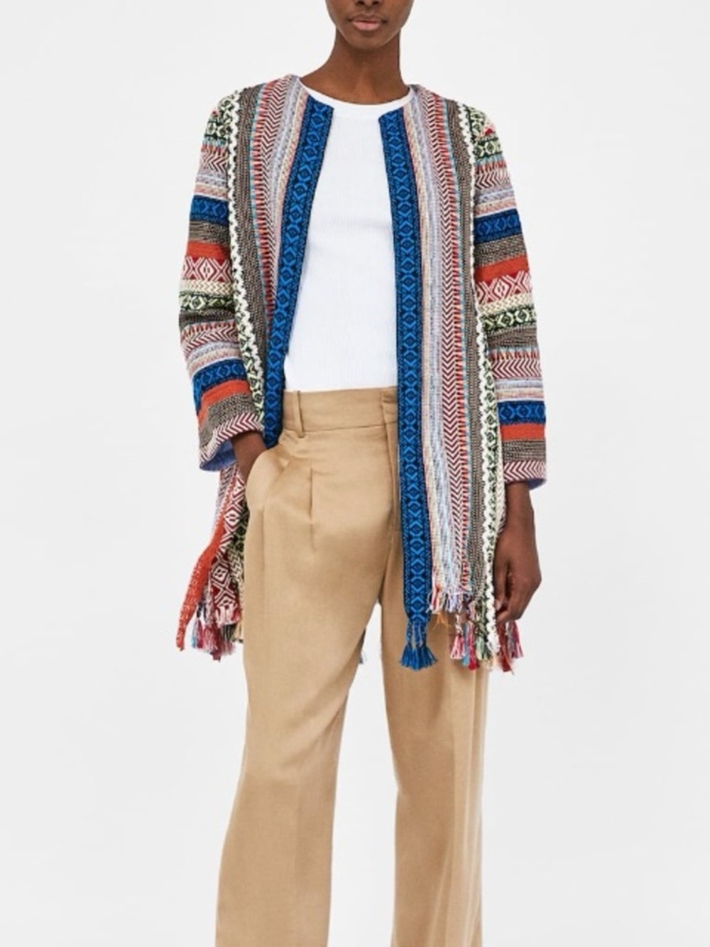 Zara Multicolor Striped Open-Front Cardigan Jacket Size Medium